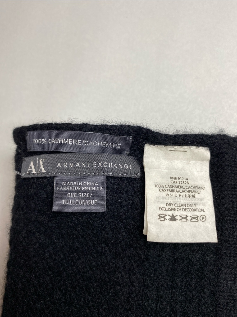 Vintage Armani Exchange 100% Cashmere Black Men’s Knit Scarf 72”X 7.5”